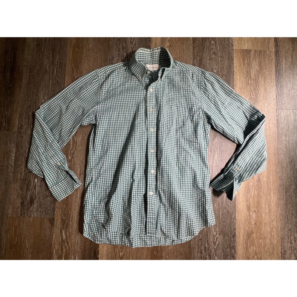 Duck Head Gingham Button Down Mens Medium Green Good Long Sleeve Made in USA